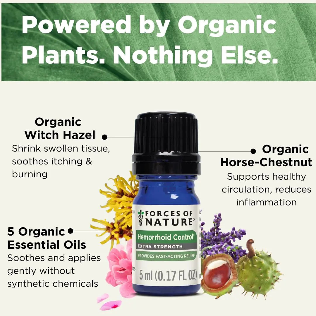 Forces of Nature Hemorrhoid Control Extra Strength, Organic Homeopathic Medicine with Witch Hazel, Horse Chestnut, and Soothing Essential Oils for Itching, Swelling & Discomfort, 5ml (0.17 fl oz) Forces of NatureBuy Supplements Australia