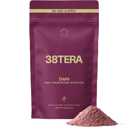 38TERA DMN (Daily Microbiome Nutrition), 6 Oz, Plant-Based Fiber Powder with 3 Different Prebiotics, Helps Digestive & Gut Health, Low FODMAP Supplement, Vegan, Wild Berry Flavor, 30 Servings