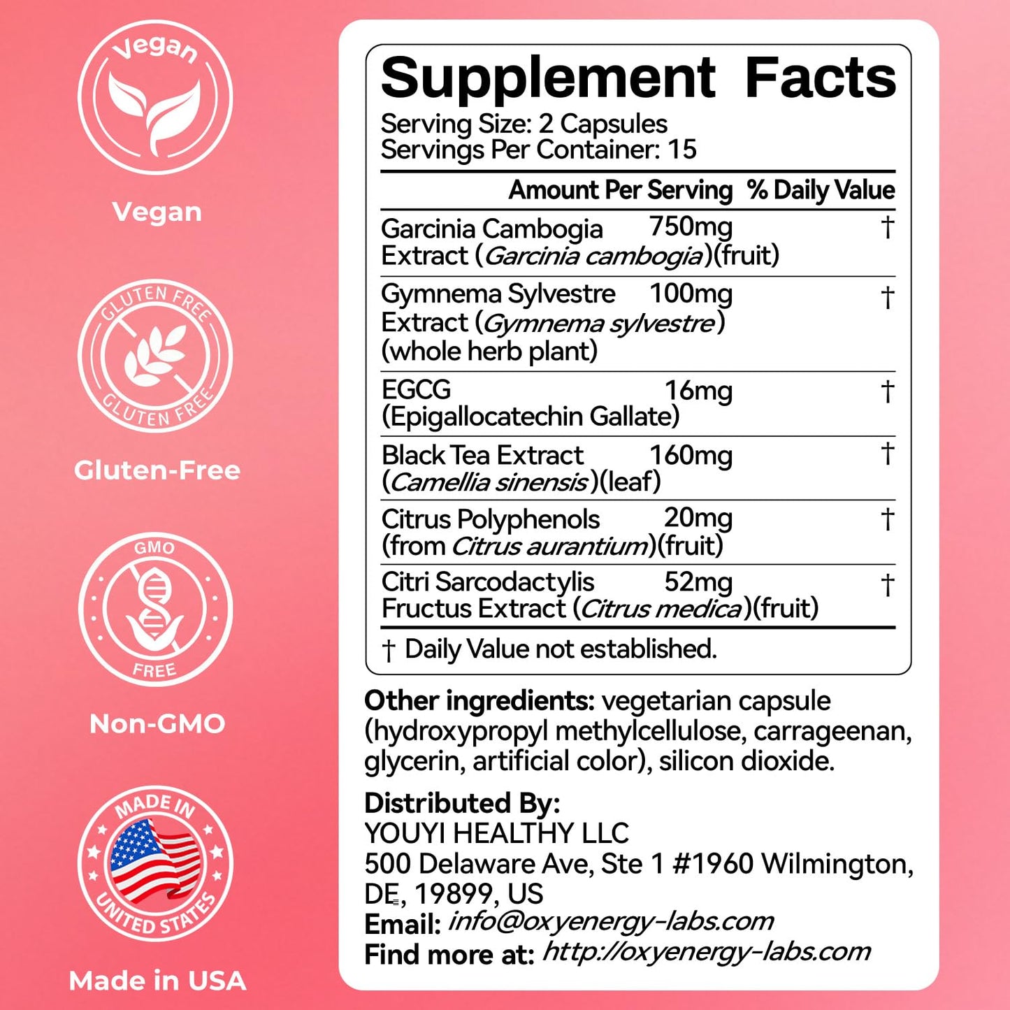 OxyEnergy Calorie Blocker 6-in-1 Natural Supplement for Women & Men, with Garcinia Cambogia,Gymnema Sylvestre & Bergamot,Boosts Metabolism,