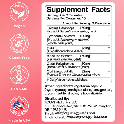 OxyEnergy Calorie Blocker 6-in-1 Natural Supplement for Women & Men, with Garcinia Cambogia,Gymnema Sylvestre & Bergamot,Boosts Metabolism,
