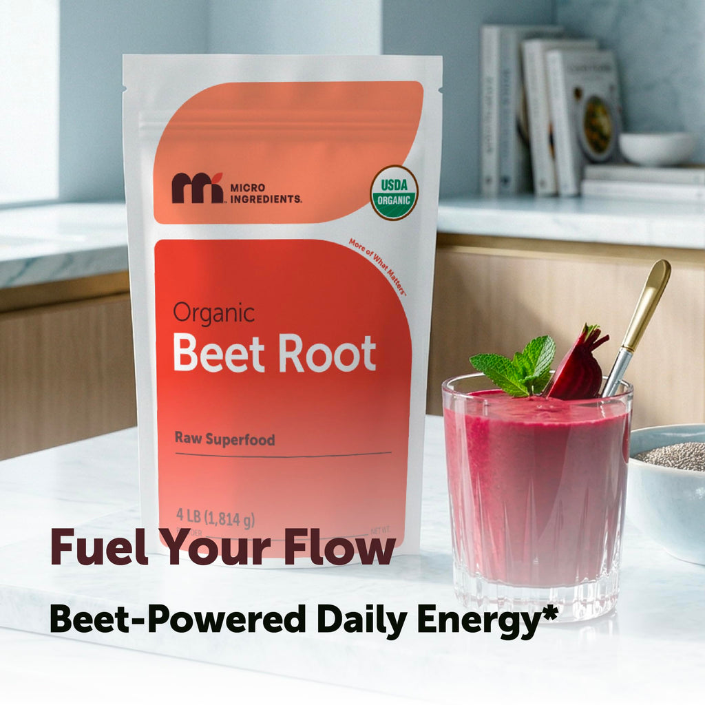 Micro Ingredients Organic Beet Root Powder, 4 Pounds | Cold Pressed, Water Soluble, High Concentrated Raw Beetroot Supplement | Natural Nitric Oxide Superfood Drink Mix