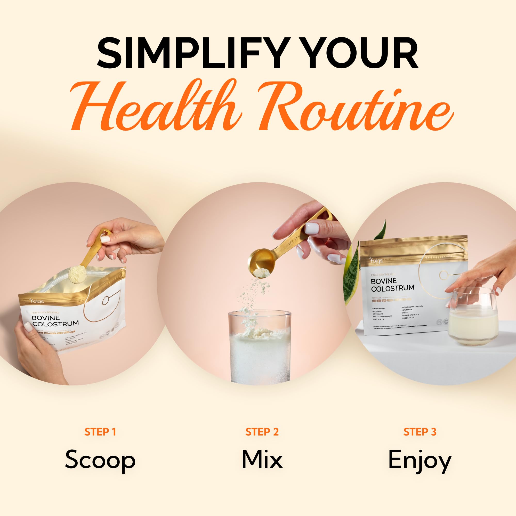 Folqs Bovine Colostrum Powder – First-Day Milking for Immune & Gut Support – 60 Servings – Supports Skin & Tissue Health – Made in USA - Amino Acids, Vitamins, Minerals – Kosher - Sustainably Sourced FolqsBuy Supplements Australia