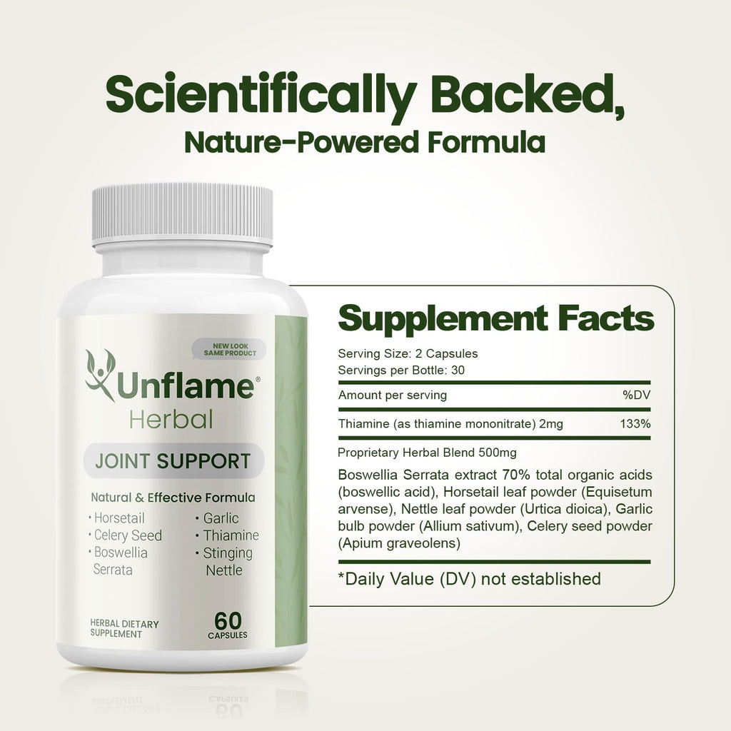 Unflame Herbal Supplement – Botanical Support for Joints, Back, and Muscles – 60 Capsules – Natural Herbal Blend – Dietary Supplement UnflameBuy Supplements Australia