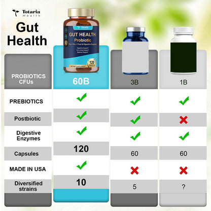 14-in-1 Gut Health with Probiotics, Prebiotics, Postbiotics & Digestive Enzymes for Women & Men, 60 Billion CFU Probiotics for Digestion, Strong Immunity,