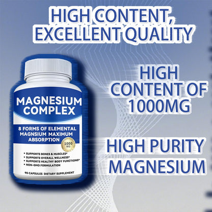 Magnesium Complex 1000mg with 8 Forms – Glycinate, Citrate, Malate, Taurate for Absorption – Supports Bone, Muscle, Energy & Recovery – Vegan, Non-GMO, 90 Capsules (1) alzclipp buy supplements Au