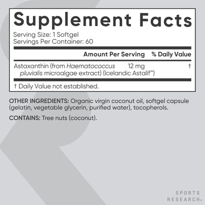 Sports Research® Triple Strength Astaxanthin 12mg w/Organic Coconut Oil - Antioxidant Supplement for Skin & Eye Health Support* - Soy Free · Non-GMO · Gluten Free - 60 Softgels Sports Research buy supplements Au