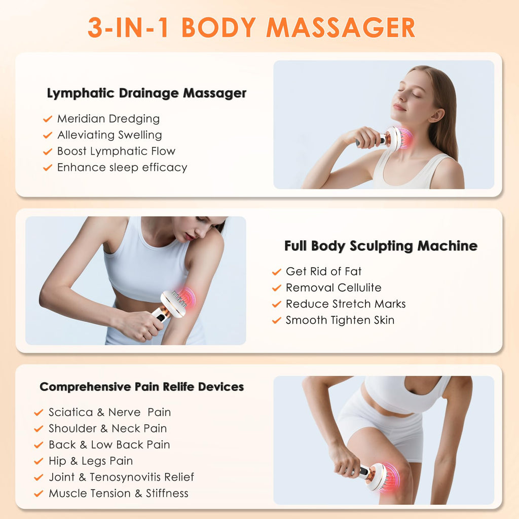 4-in-1 Body Sculpting Machine - Lymphatic Drainage Massager - Anit Cellulite Massage Tool Help Reduce Stretch Marks & Cellulite & Fat, Pain Relife Devices for Body (Belly, Legs, Arms, Butt, Low Back) Choufaly buy supplements Au