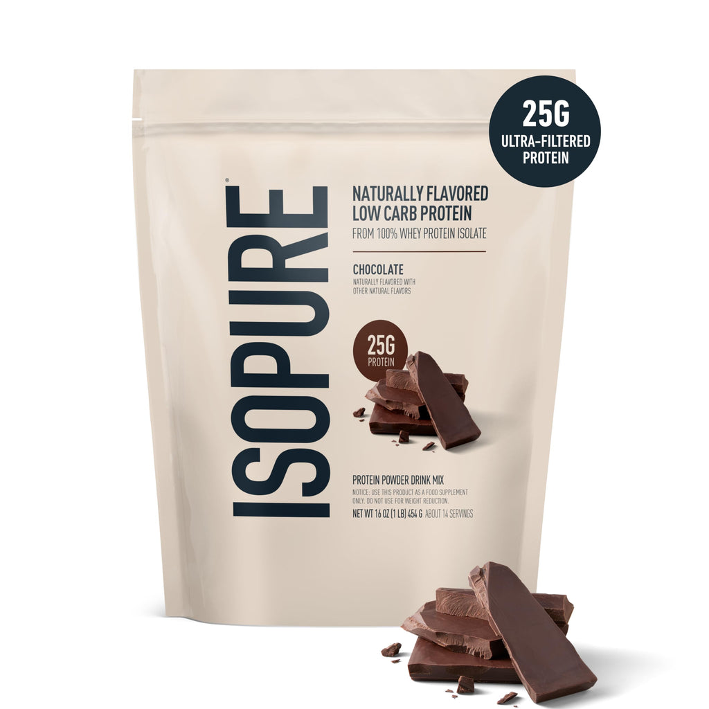 Isopure Low Carb 100% Pure Whey Isolate Protein Powder, Lactose Free, Gluten Free, With Vitamins, Dark Chocolate, 25g Protein Per Serving, 1 Lb,