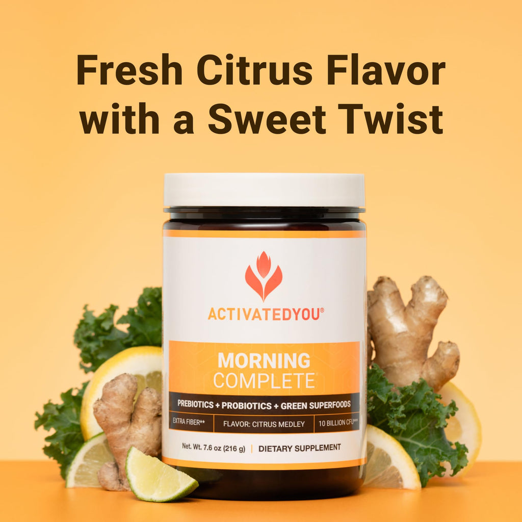 ACTIVATEDYOU Morning Complete Daily Wellness Greens Superfood Drink Mix for Gut Health w/Prebiotics, Probiotics, Antioxidants, Green Superfoods, 10 Billion CFUs, 30 Servings (Citrus) ACTIVATEDYOUBuy Supplements Australia