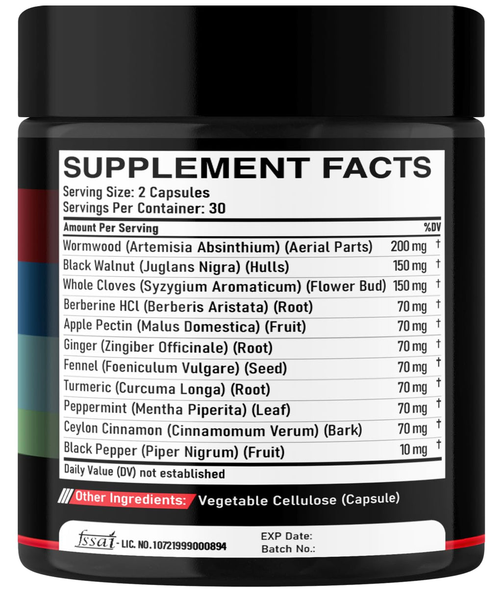 DEDICAD Wormwood Capsules Supplement - Extracted from Black Walnut, Cloves, Turmeric, Apple, Berberine HCl & More - 11 Ingredients Combined for Immune System, Body Management - 60 Capsules DEDICAD buy supplements Au