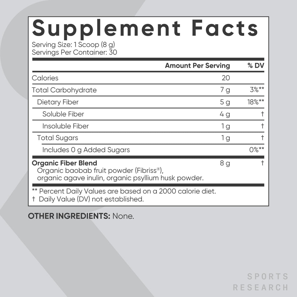 Sports Research® Organic Fiber Unflavored – Organic Fiber Powder - Daily Psyllium Husk and Prebiotic Agave Inulin, Helps Maintain Regularity* with Soluble & Insoluble Fiber - Easy to Mix, 30 Servings Sports Research buy supplements Au
