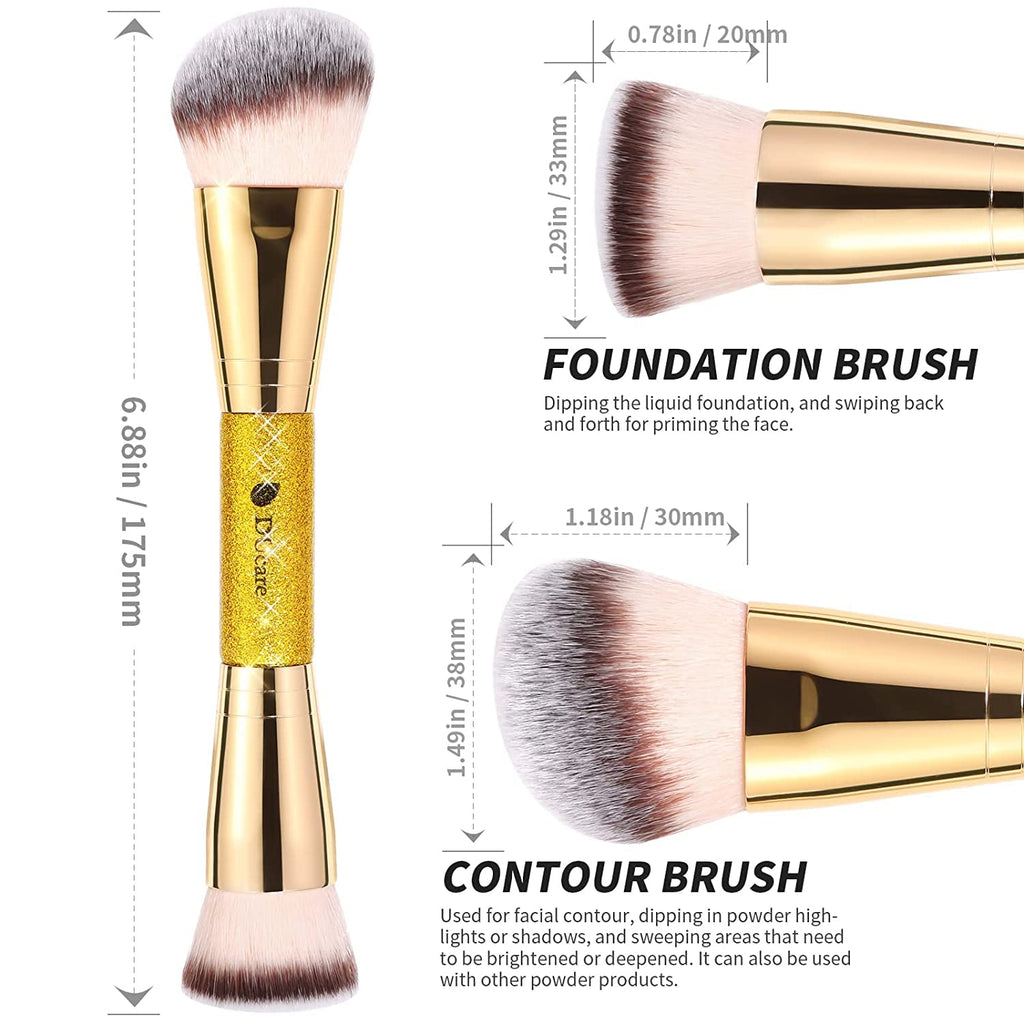 DUcare Dual End Foundation Contour Bronzer Brush, Gold Glitter Handle Double Ended Professional Face Makeup Tool for Liquid Cream Powder DUcareBuy Supplements Australia