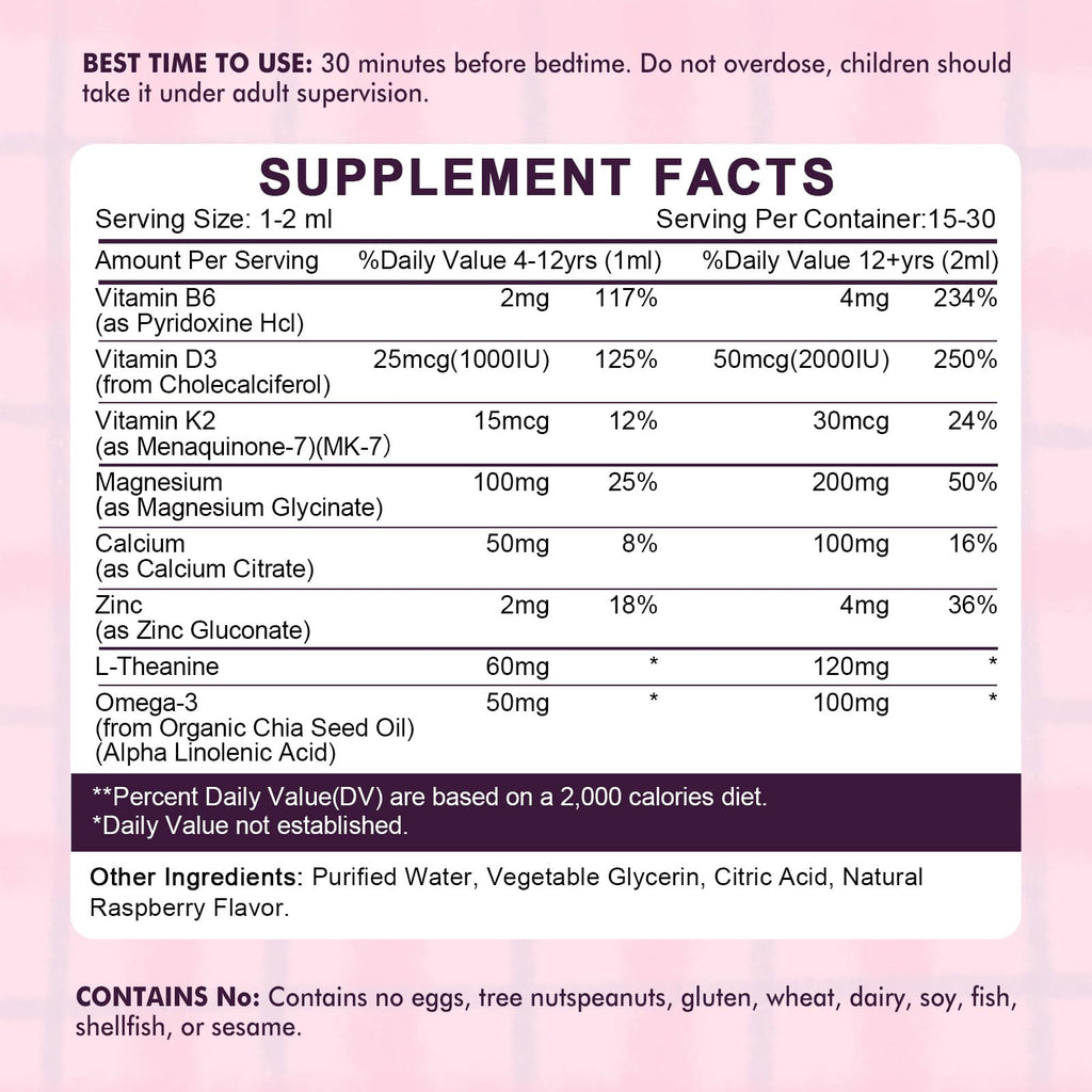 Kids Magnesium Glycinate Sleep Liquid Drops – Sleep & Calm Support with L-Theanine – Melatonin-Free, Sugar-Free Vegan Raspberry Supplement – 2 Bottles, 30ml Each LUCNVEMBuy Supplements Australia