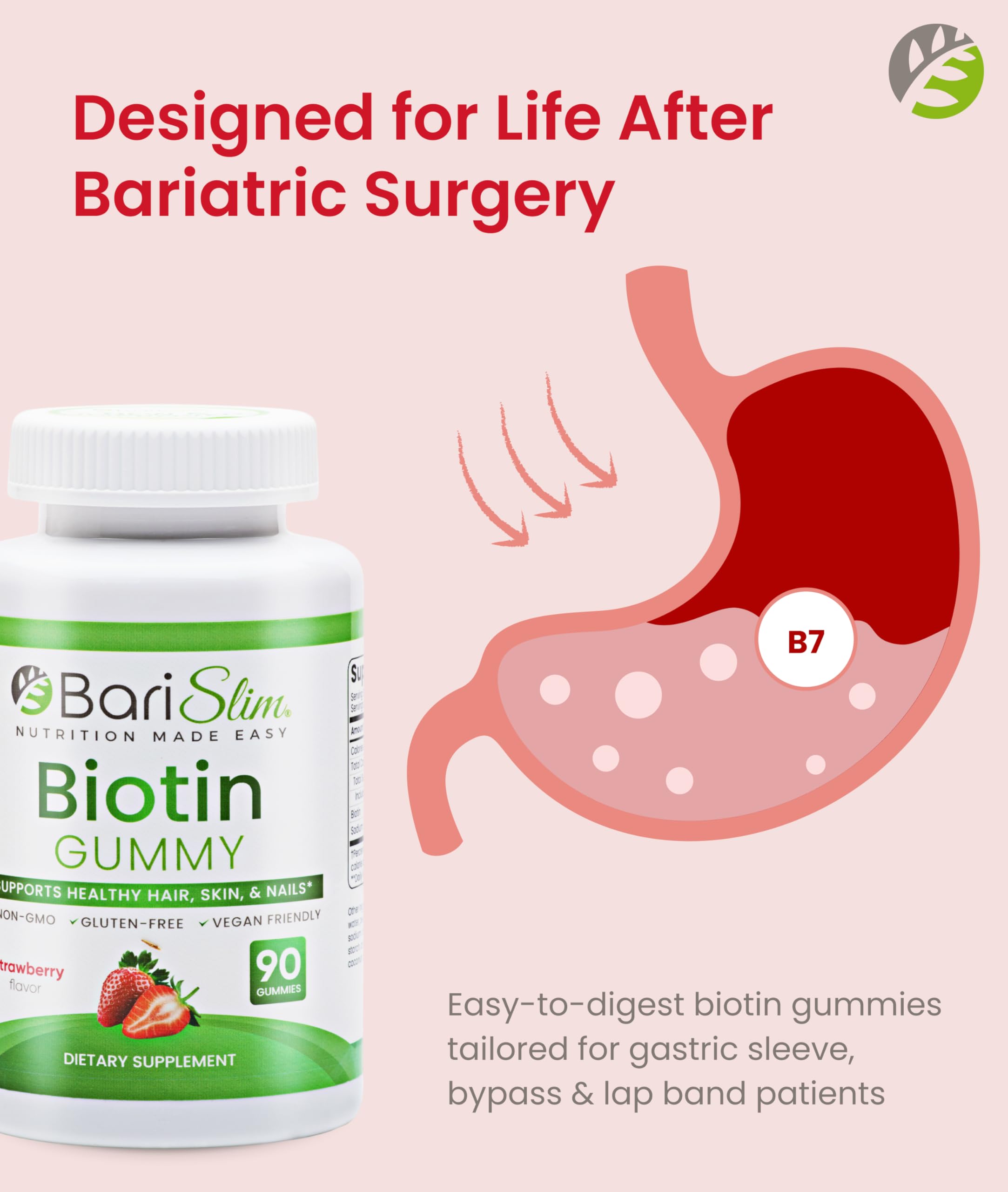BariSlim Bariatric Vitamin Biotin Gummies - Specially Formulated Gummy Vitamin for Patients After Weight Loss Surgery - Easy to Digest and Great Tasting Fruit Flavors | 90 Fruit Chews BariSlim buy supplements Au