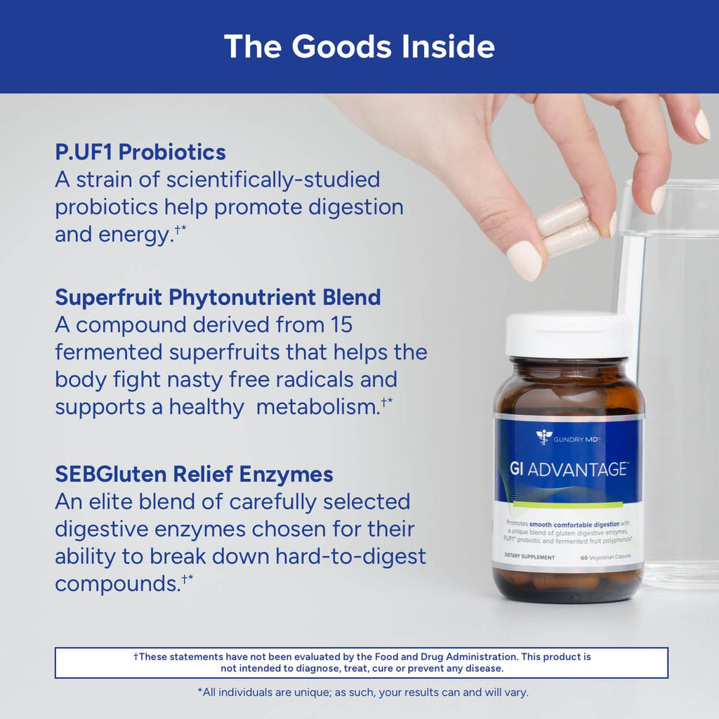 Gundry MD GI Advantage Gut Supplement with Probiotics, Digestive Enzymes, and Superfruit Extracts for Strong Metabolism, Energy, Digestion,