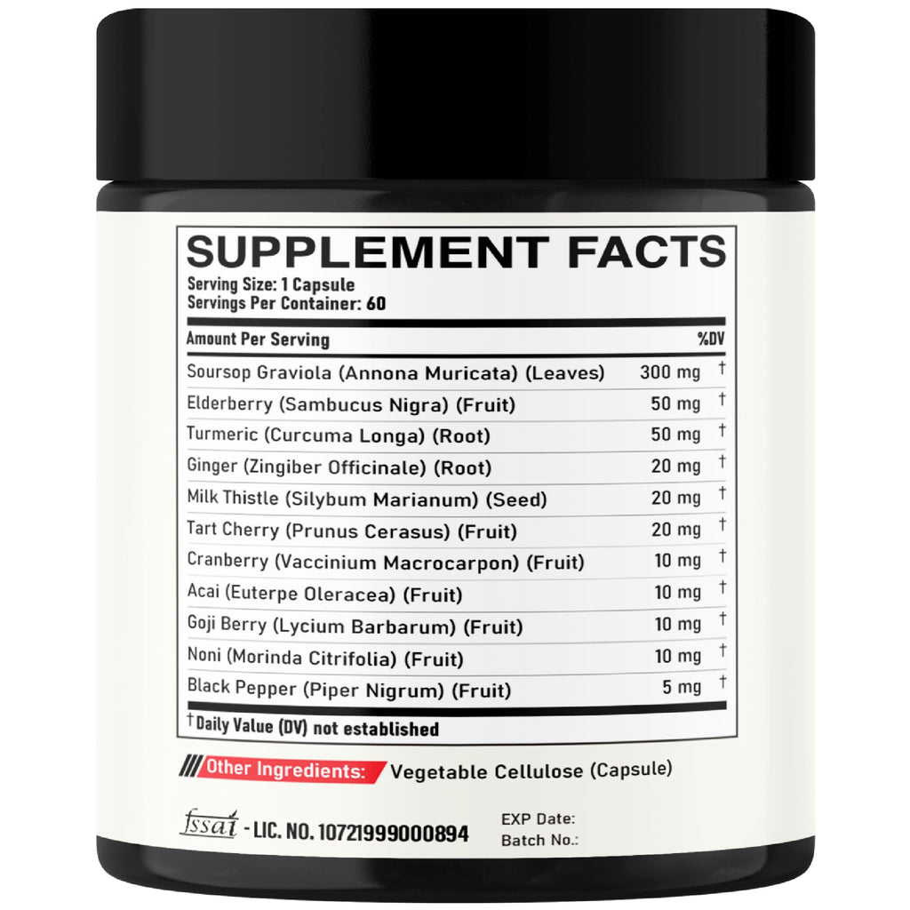 DEDICAD 11in1 Graviola Soursop Capsules - Blended with Elderberry, Turmeric, Ginger, Milk Thistle, Cranberry & More - Support Positive Mood, Immune System & Body Management DEDICAD buy supplements Au