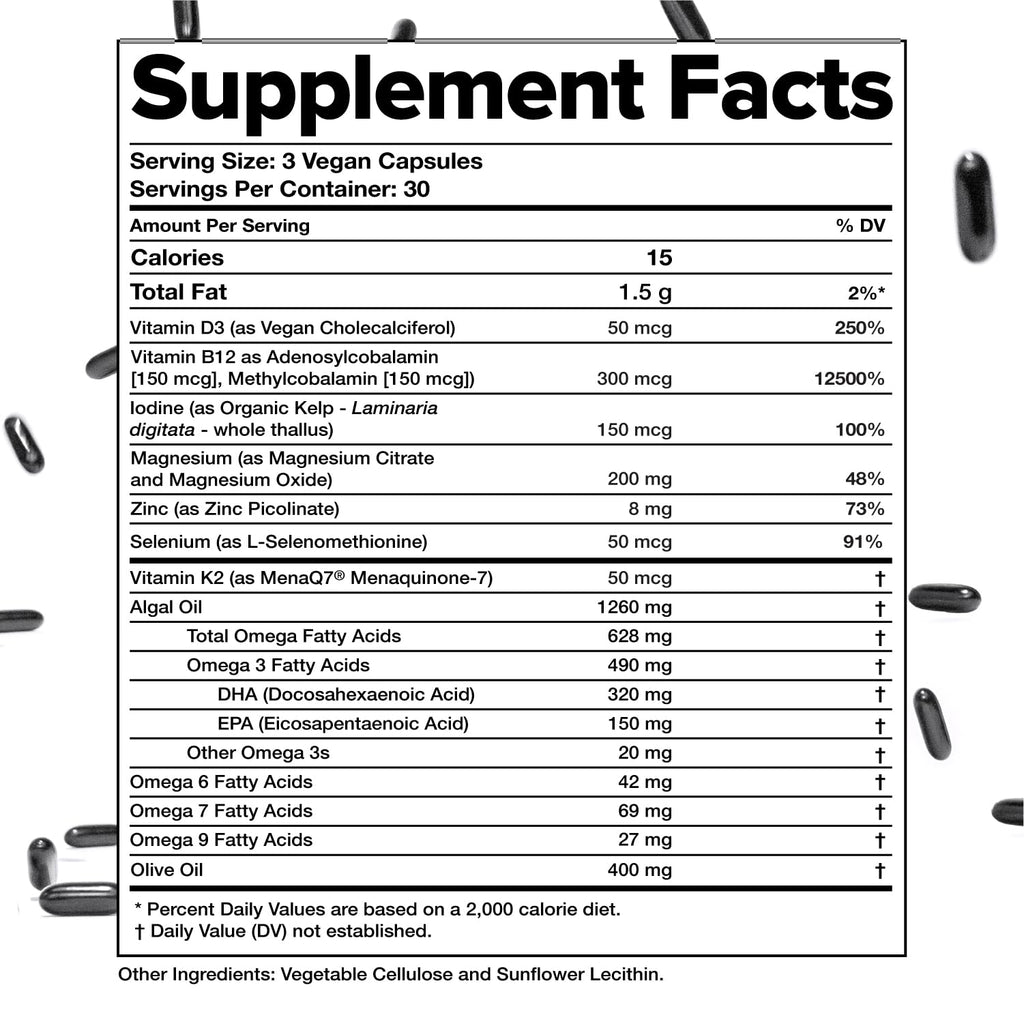 Complement Essential Vegan Multivitamin for Men & Women (30 Servings, 90 Capsules) with Omega-3 DHA & EPA, B12, Vitamin D3 & K2, Zinc, Selenium, Magnesium, Iodine - Supports Immunity & Overall Health ComplementBuy Supplements Australia