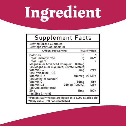 Magnesium Complex Gummies 800mg - 60 Counts Magnesium Glycinate&Citrate&Malate Gummy for Rest Muscle Function Bumjazz buy supplements Au