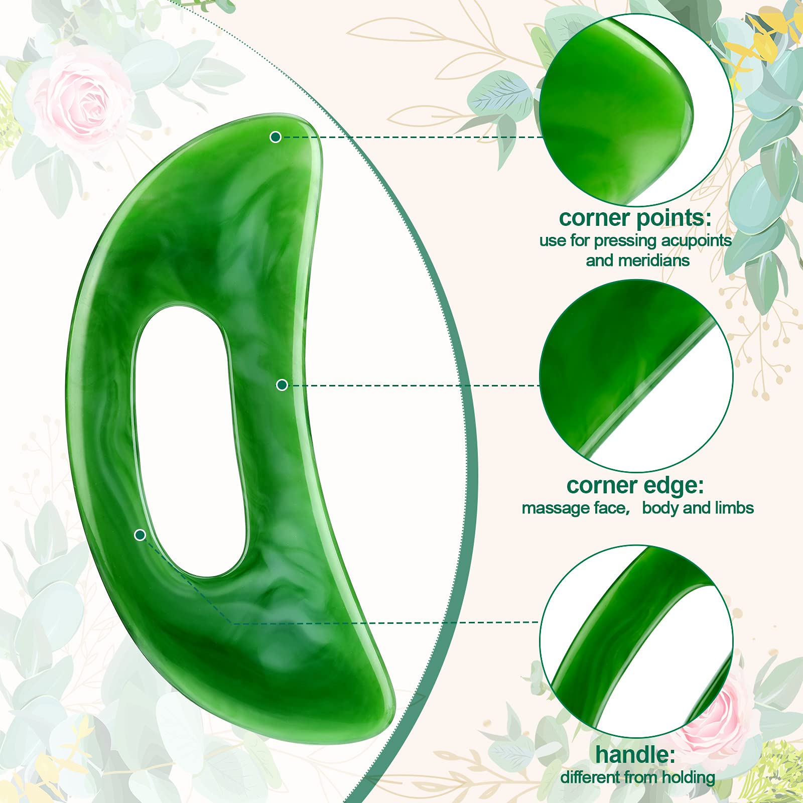 Gua Sha Massage Tool with Handle Resin Massage Tools Lymphatic Drainage Massager Body Shaping Gua Sha Tools for Full Body Men Women Birthday Festival Holiday Present (Green) BBTO buy supplements Au