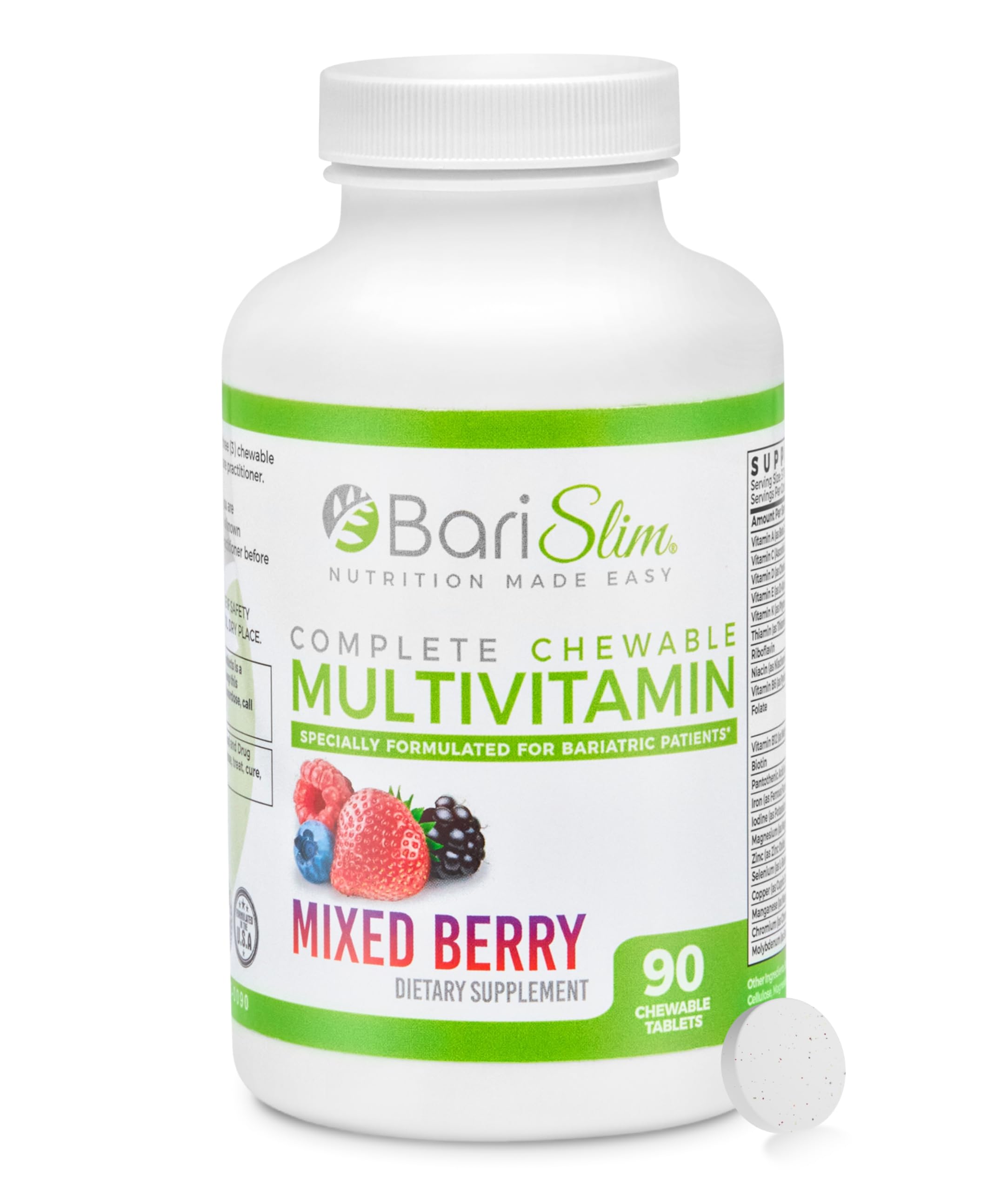 BariSlim Complete Chewable Bariatric Multivitamin Tablets - 45 mg Iron - Bariatric Vitamin & Supplement for Post Bariatric Surgery Including Gastric Bypass & Gastric Sleeve | Mixed Berry | 90 Tablets BariSlim buy supplements Au