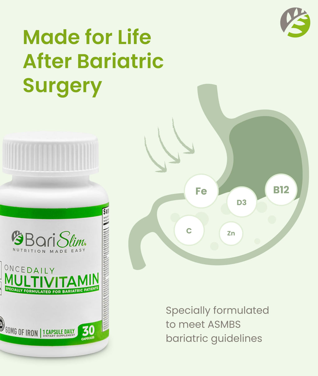 BariSlim Once Daily Bariatric Multivitamin Capsule - 60mg of Iron - Bariatric Vitamin & Supplement for Post Surgery Including Gastric Bypass & Gastric Sleeve | 30 Day Supply BariSlim buy supplements Au