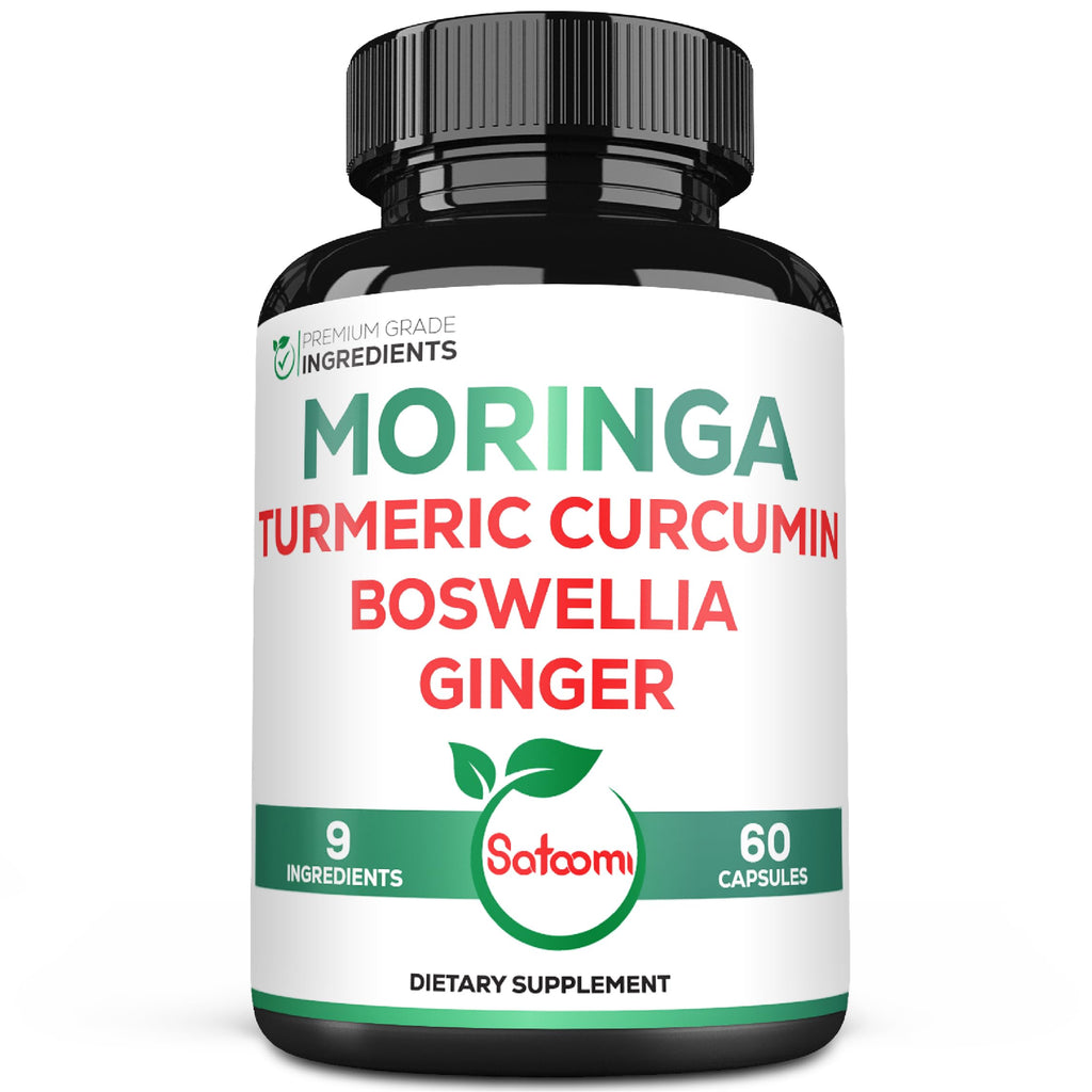 Satoomi 9in1 Moringa Capsules - Featuring Moringa, Turmeric, Boswellia, Ginger, Ashwagandha, Ceylon Cinnamon and Milk Thistle, and Resveratrol | Support Mood, Heart & Overall Health - 60 Count Satoomi buy supplements Au