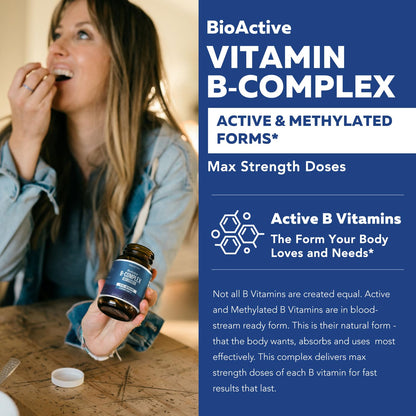 BioActive Vitamin B Complex - Blood Stream Ready, Methylated B Complex - Featuring Methylfolate, 3 BioActive Forms of B12, BenfoPure® B1 & Pantesin
