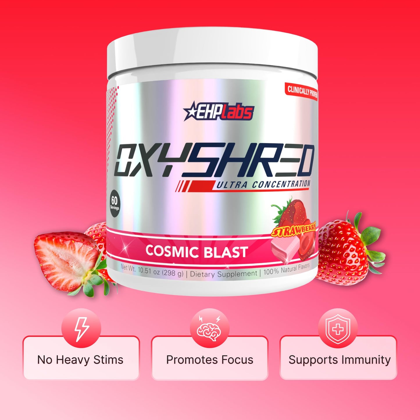EHP Labs OxyShred Pre Workout Powder - Preworkout Powder with L Glutamine & Acetyl L Carnitine, Energy Boost Drink - Cosmic Blast, 60 Servings