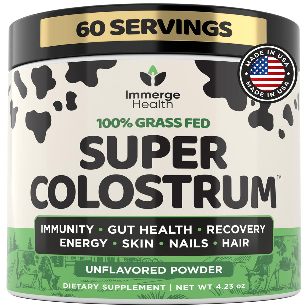Immerge Health Super Colostrum Powder (60 Servings) – Premium Bovine Colostrum Supplement for Gut Health, Bloating & Immune Support – High IgG, 100% Grass Fed First Milking, Unflavored, Made in USA ImmergeHealth.comBuy Supplements Australia