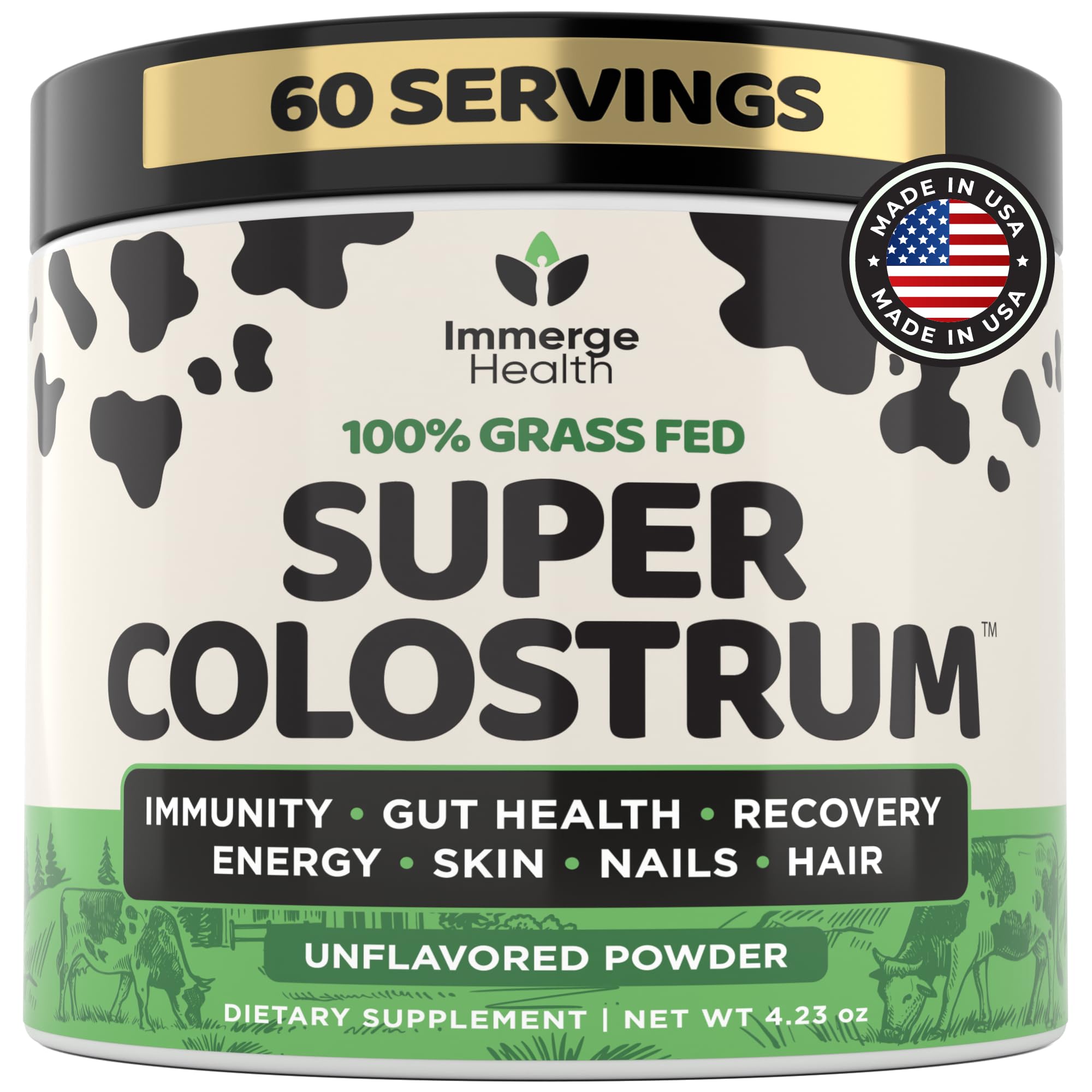 Immerge Health Super Colostrum Powder (60 Servings) – Premium Bovine Colostrum Supplement for Gut Health, Bloating & Immune Support – High IgG, 100% Grass Fed First Milking, Unflavored, Made in USA ImmergeHealth.comBuy Supplements Australia