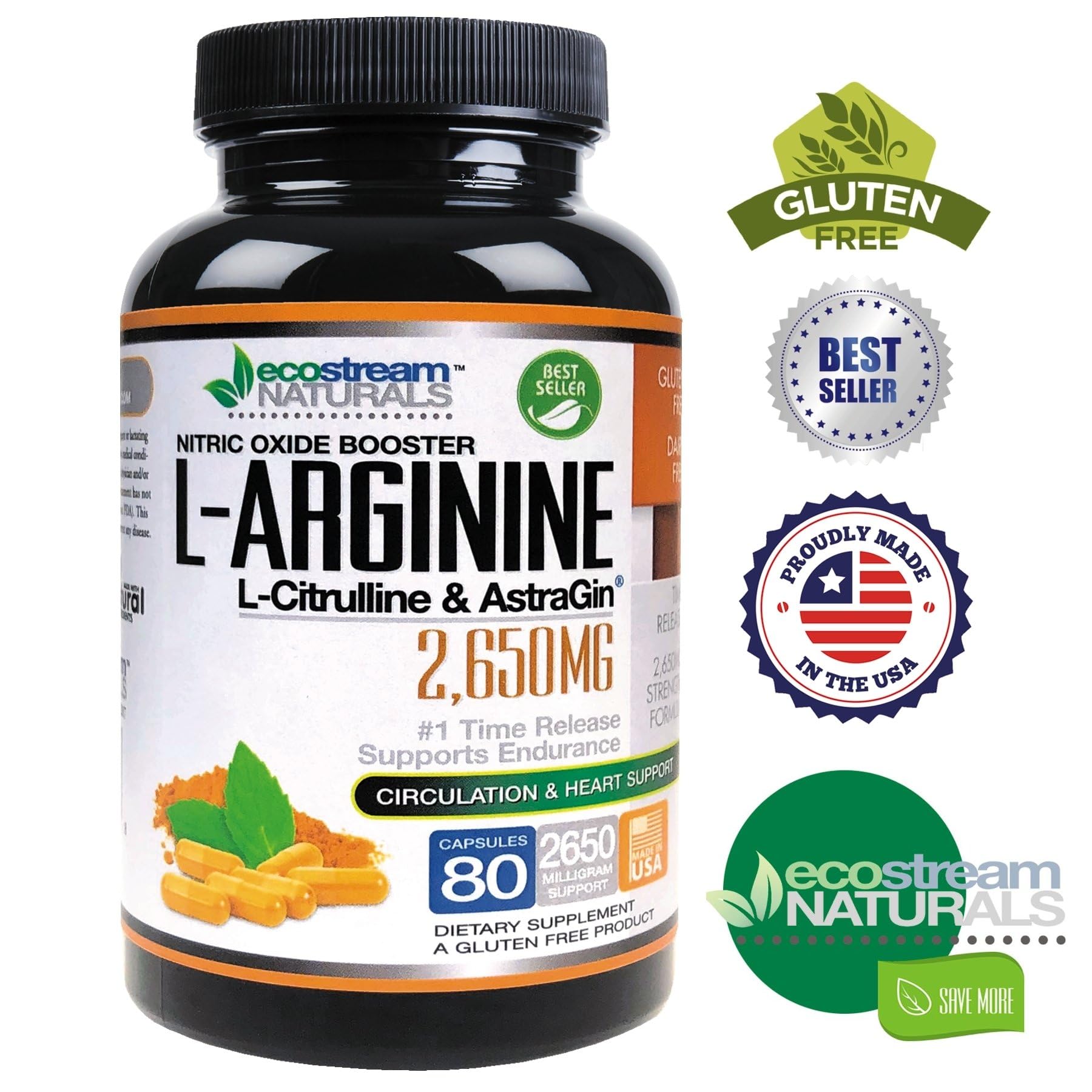 ecostream Naturals MAX 2650mg Nitric Oxide Booster L-Arginine - L-Citruline and Astragin - Time Release 2650 MAX Formula ecostream Naturals buy supplements Au