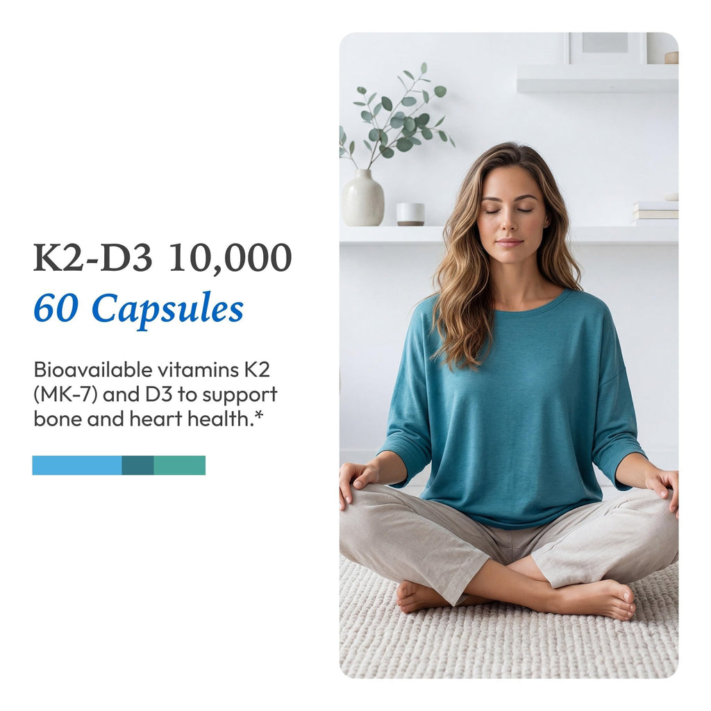XYMOGEN K2-D3 10000 - Vitamin D3 K2 Supplement for Immune, Bone & Cardiovascular Support* - Non-GMO, Gluten-Free, Vegetarian - 60 Capsules XYMOGEN buy supplements Au