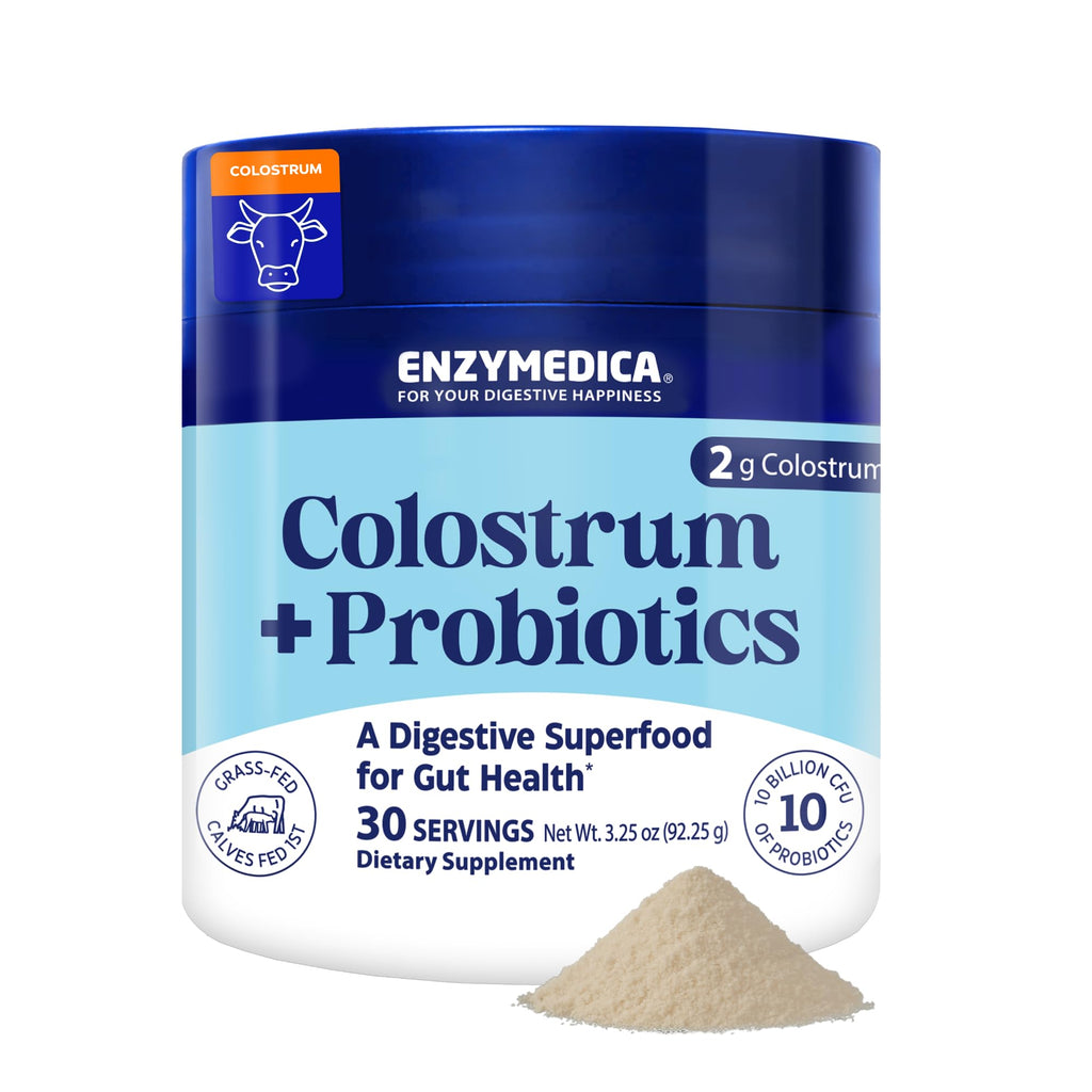 Enzymedica Colostrum + Probiotics Powder Supplement - Grass Fed Bovine Colostrum for Women & Men, Peptide & Lactoferrin Support, Promotes Hair, Skin, Nails, Immune & Gut Health, Gluten Free - 3.25 oz EnzymedicaBuy Supplements Australia