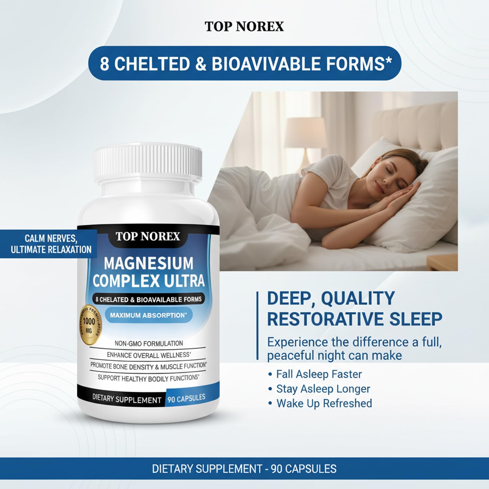 Top Norex Magnesium Complex Ultra - 8 Elemental 1000mg Magnesium Blend, Easy Absorption, 90 Capsules (1) Top Norex buy supplements Au