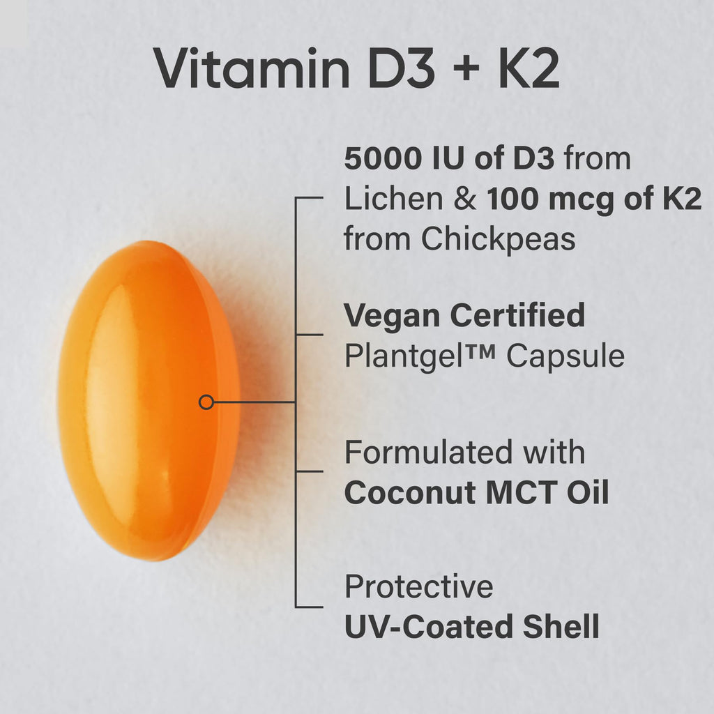 Sports Research® Vitamin D3 + K2 w/ Coconut Oil - Vegan Vitamin D 5000iu & Mk7 Vitamin K 100mcg for Bone & Immune Support - Vegan Certified · Non-GMO · Soy Free - 60 Softgels Sports Research buy supplements Au