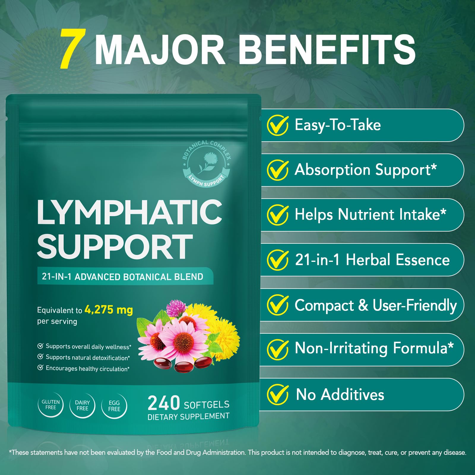 Lymphatic Drainage Supplement – 4,275 mg 21-in-1 Botanical Complex, Echinacea, Burdock Root, Red Clover, Elderberry & Dandelion, Supports Natural Detox & Healthy Circulation, 240 Softgels XINSZLIN buy supplements Au