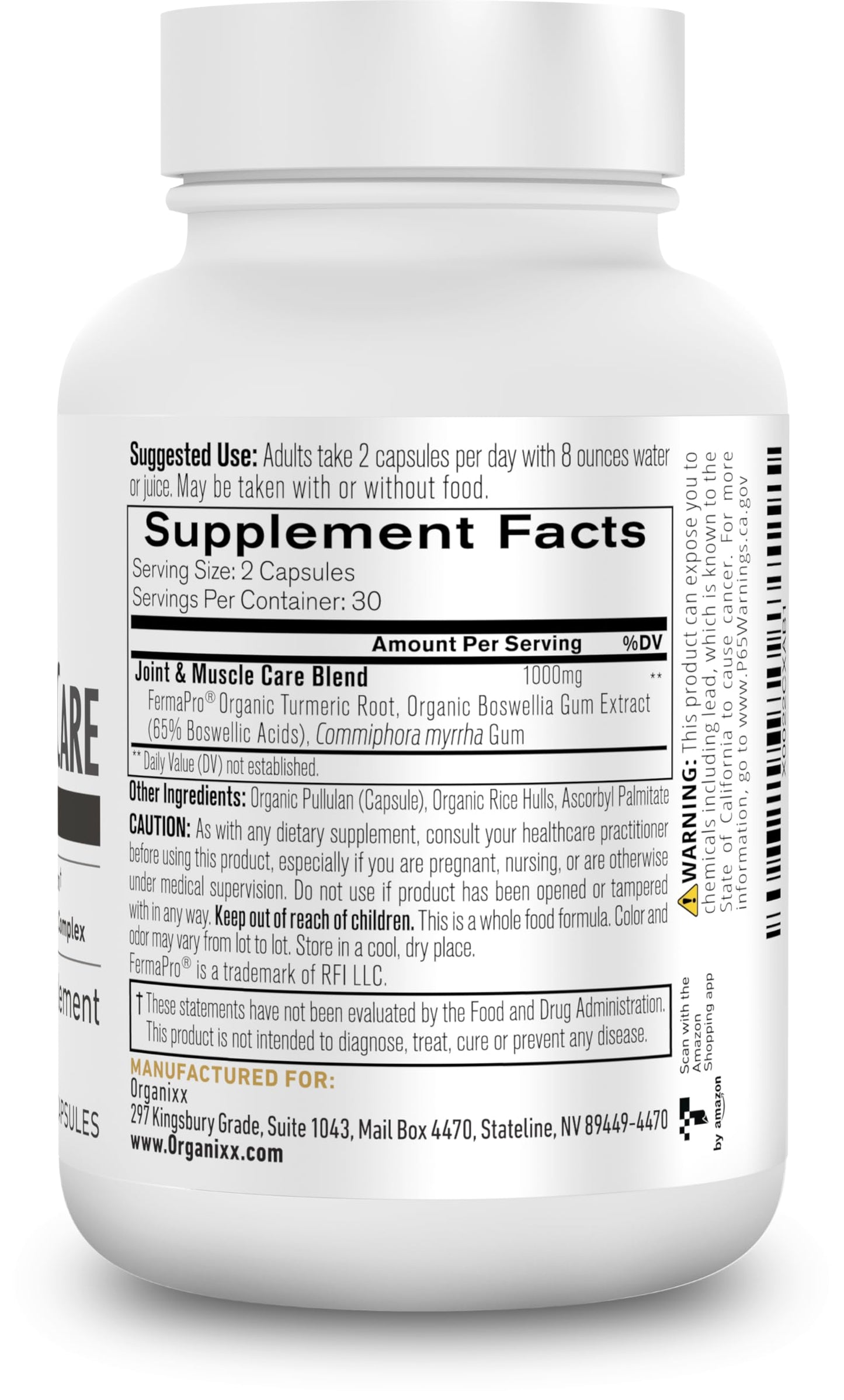 Organixx Joint & Muscle Care Organic Turmeric Supplement, 3-in-1 Frankincense, Turmeric and Myrrh Joint Health & Joint Support Supplement Body Care Capsules, Supports Swelling, Tension, 60 Capsules OrganixxBuy Supplements Australia