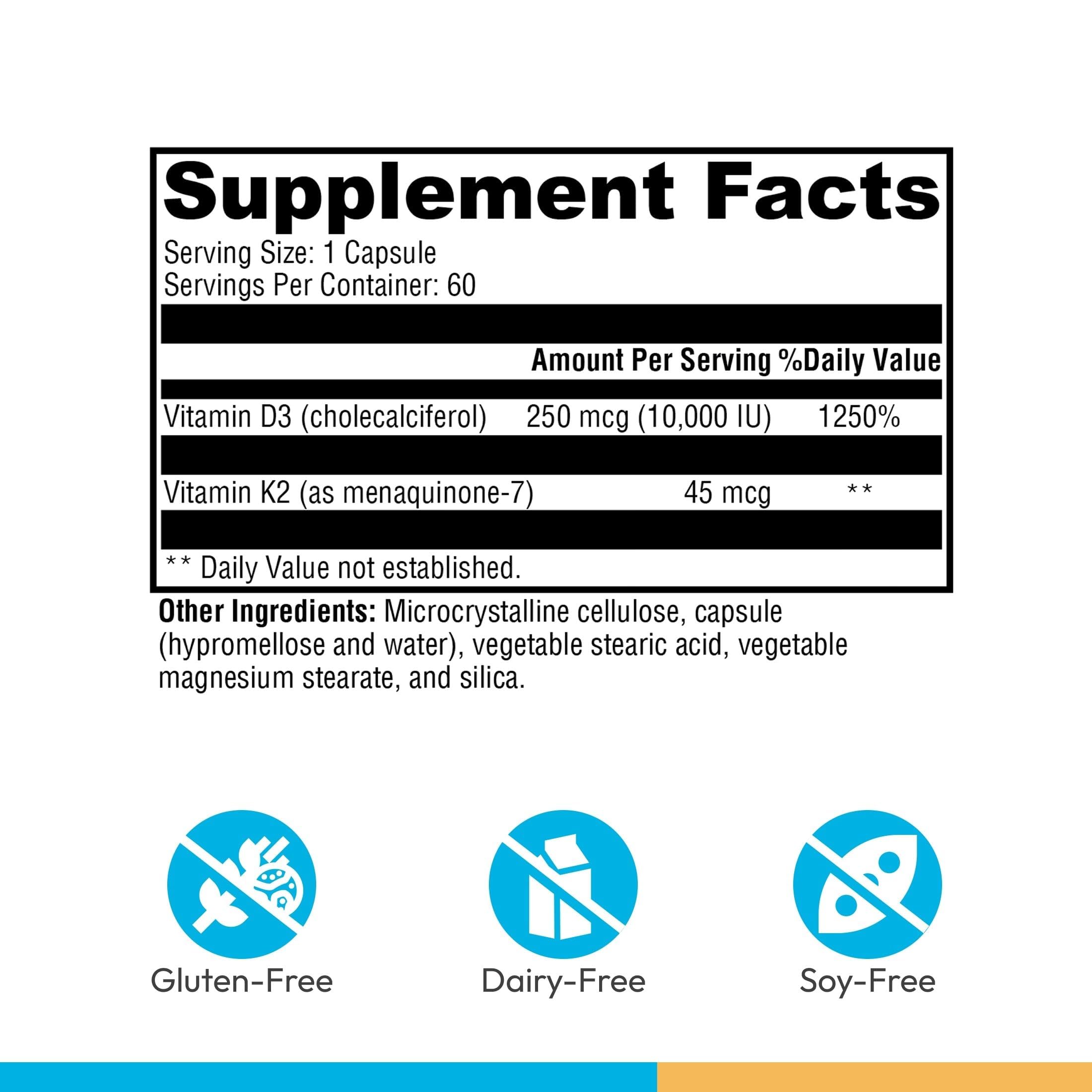 XYMOGEN K2-D3 10000 - Vitamin D3 K2 Supplement for Immune, Bone & Cardiovascular Support* - Non-GMO, Gluten-Free, Vegetarian - 60 Capsules XYMOGEN buy supplements Au