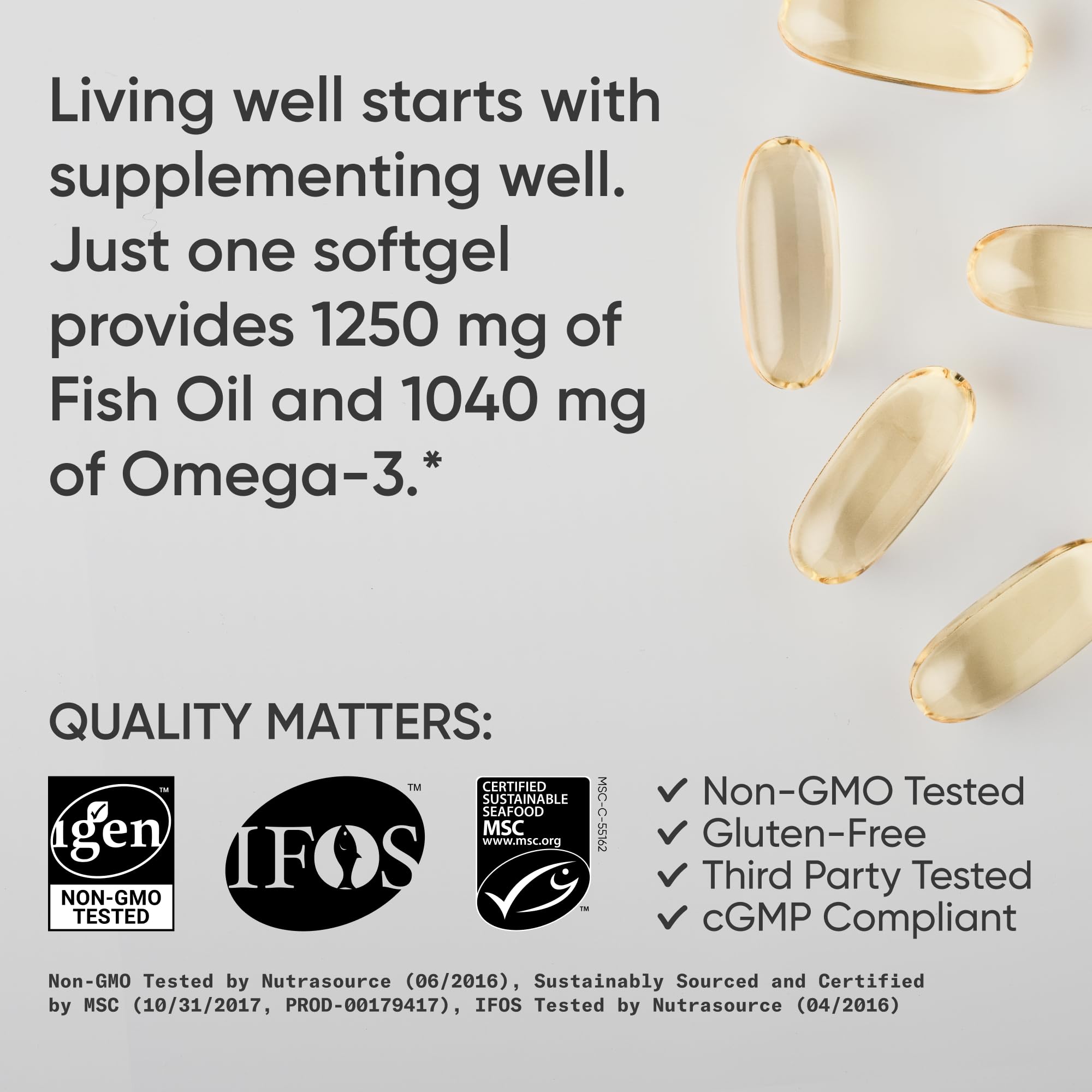 Sports Research® Omega-3 Fish Oil 1250 - Triple Strength Fish Oil Supplement from Wild Alaska Pollock - MSC Certified Sustainable · Non-GMO · Soy Free - 90 Softgel Capsules Sports Research buy supplements Au