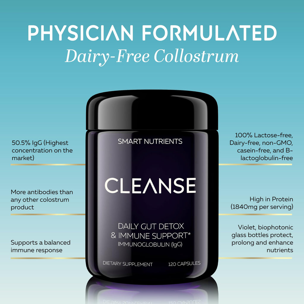 CLEANSE | IgG Dairy-Free Colostrum | 50.5% IgG Potent Concentrated Immune Support | Daily Gut Health Detox, Energy, Prebiotics, Digestive Support | 120 Capsules | 30 Day Supply, 1-Pack Smart NutrientsBuy Supplements Australia