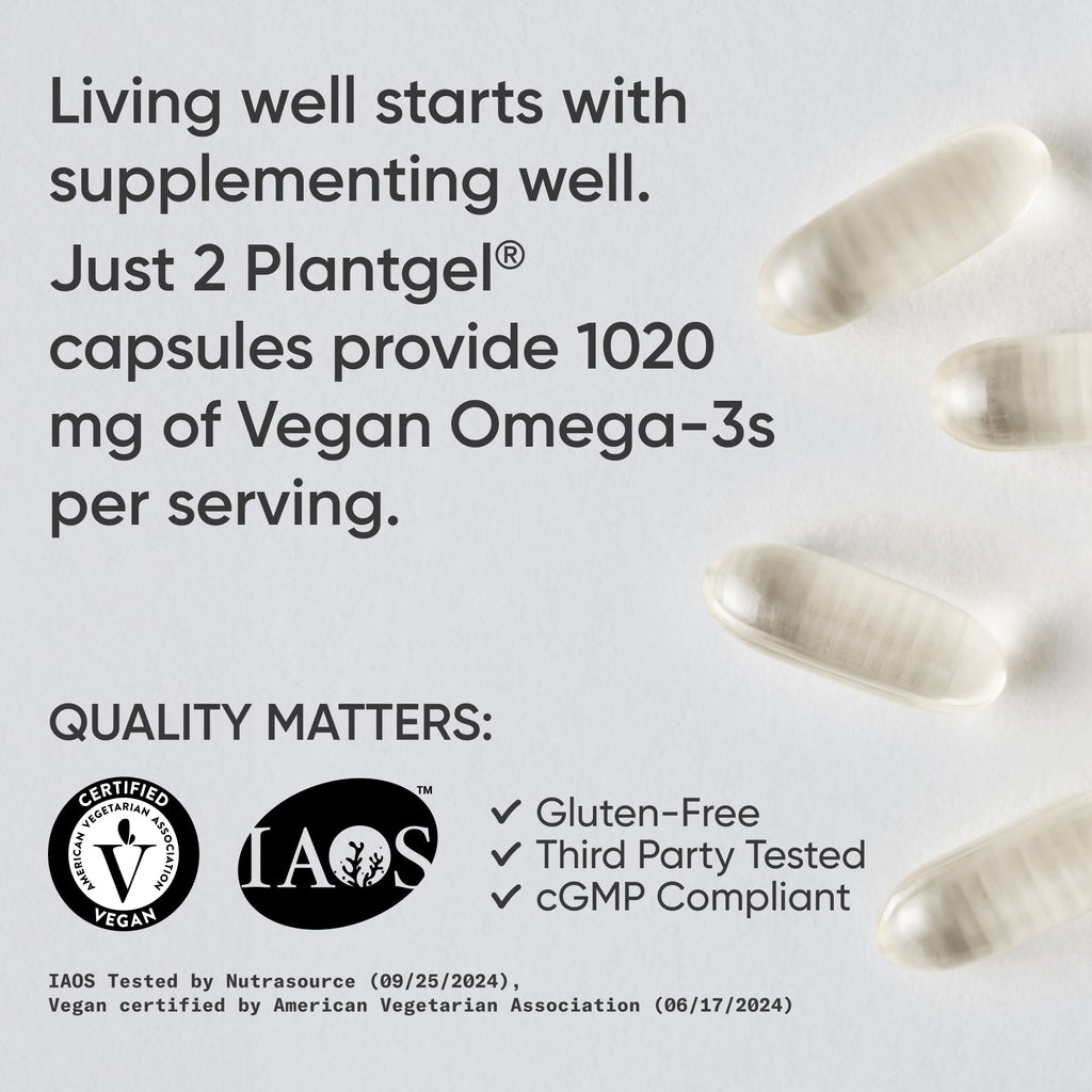 Sports Research Vegan Omega-3 Fish Oil Alternative from Algae Oil - Highest Levels of Vegan DHA & EPA Fatty Acids | Non-GMO Tested & Vegan Certified - 60 Veggie Softgels (Carrageenan Free) Sports Research buy supplements Au