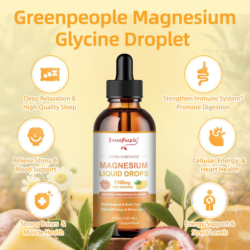 GREENPEOPLE 17-in-1 Triple Magnesium Complex Supplement,Magnesio Liquid Drops with Magnesium Glycinate & Citrate,Pineapple Flavor,Calm Mood,Muscle & Sleep for Adults,4 fl. oz 2Pack GREENPEOPLE buy supplements Au