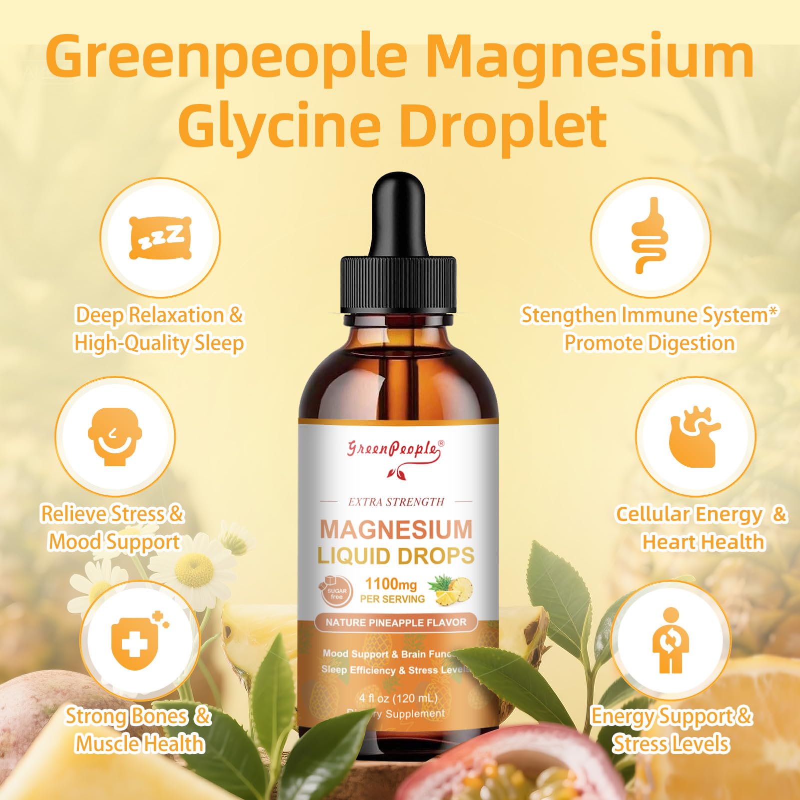GREENPEOPLE 17-in-1 Triple Magnesium Complex Supplement,Magnesio Liquid Drops with Magnesium Glycinate & Citrate,Pineapple Flavor,Calm Mood,Muscle & Sleep for Adults,4 fl. oz 2Pack GREENPEOPLE buy supplements Au
