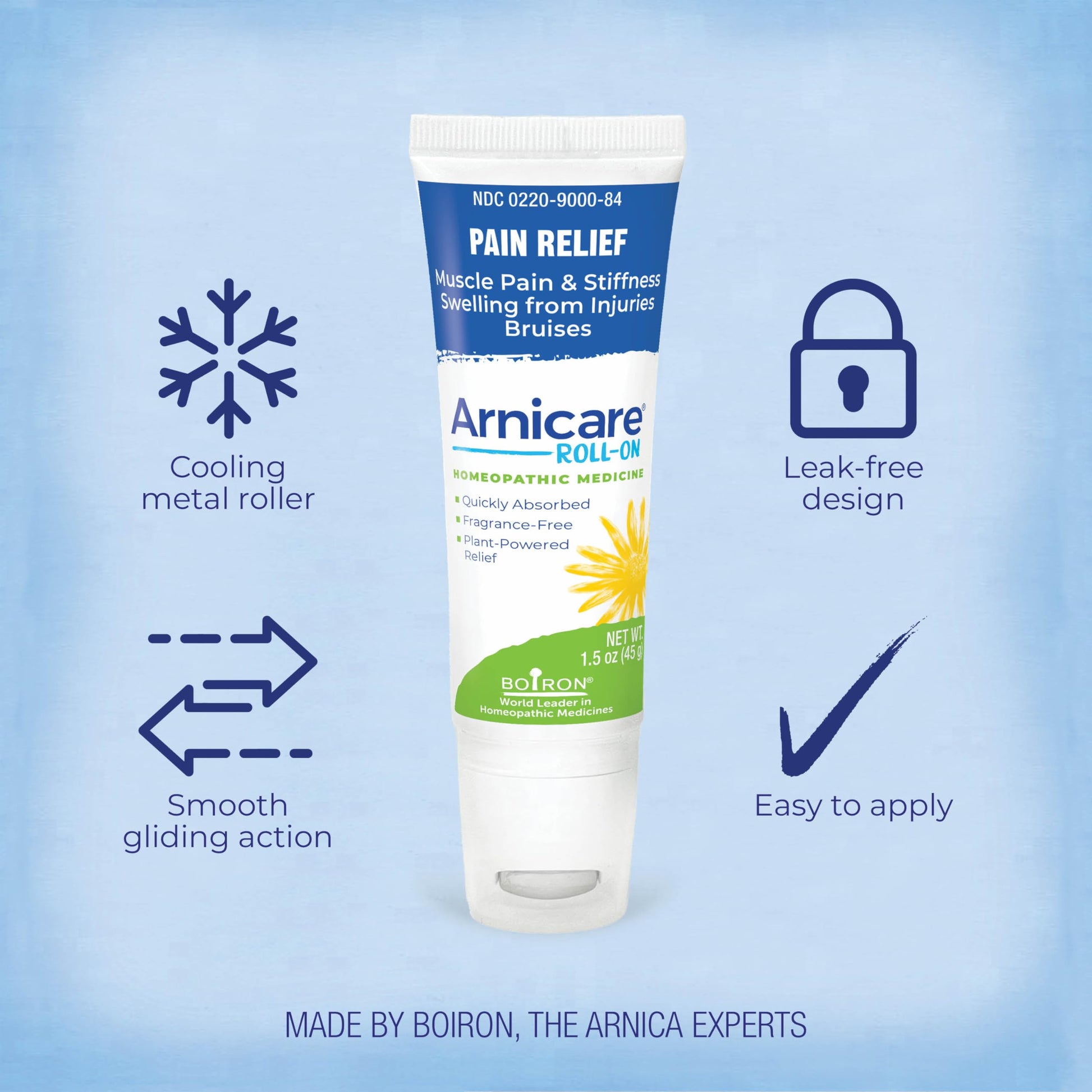 Boiron Arnicare Roll-On for Relief of Joint Pain, Muscle Pain, Muscle Soreness, and Swelling from Bruises or Injury - Cooling Metal Roller and Fragrance-Free - 1.5 oz BoironBuy Supplements Australia