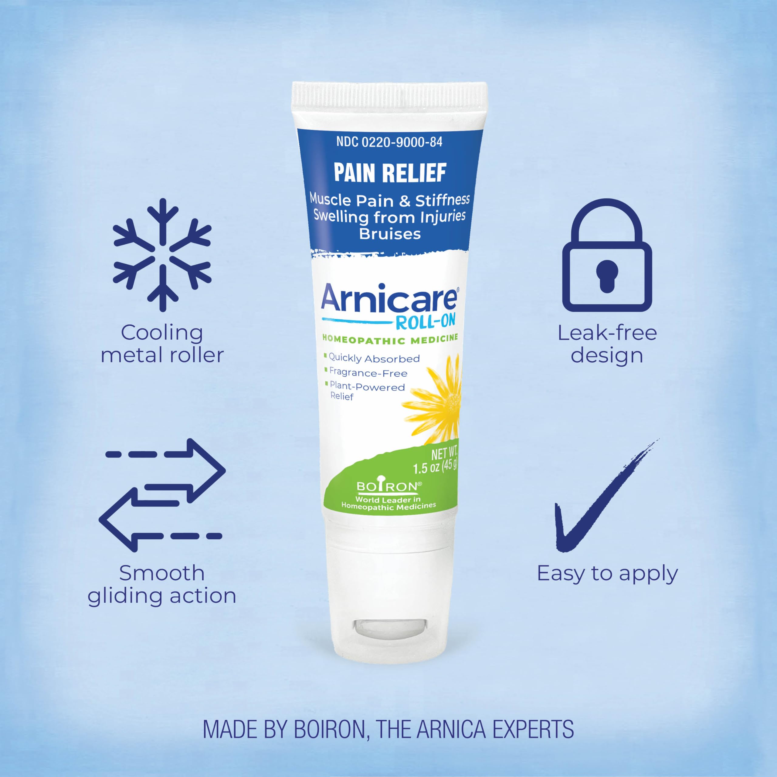 Boiron Arnicare Roll-On for Relief of Joint Pain, Muscle Pain, Muscle Soreness, and Swelling from Bruises or Injury - Cooling Metal Roller and Fragrance-Free - 1.5 oz BoironBuy Supplements Australia