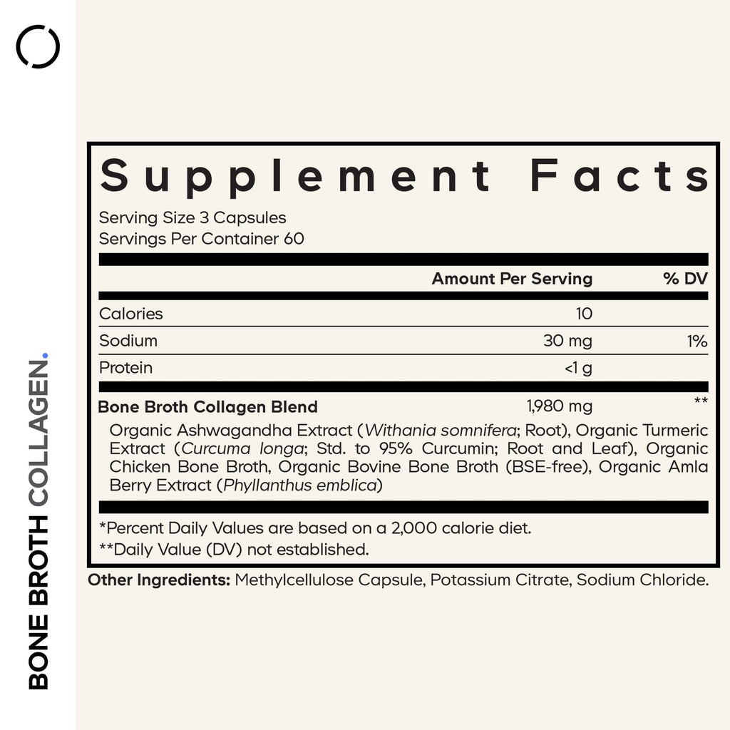Codeage Organic Bone Broth Collagen Peptides Capsules Supplement, Bone Broth Grass Fed Beef, Free-Range Chicken, Turmeric & Ashwagandha - Collagen Types I, II, III - Non-GMO - 180 Capsules CodeageBuy Supplements Australia