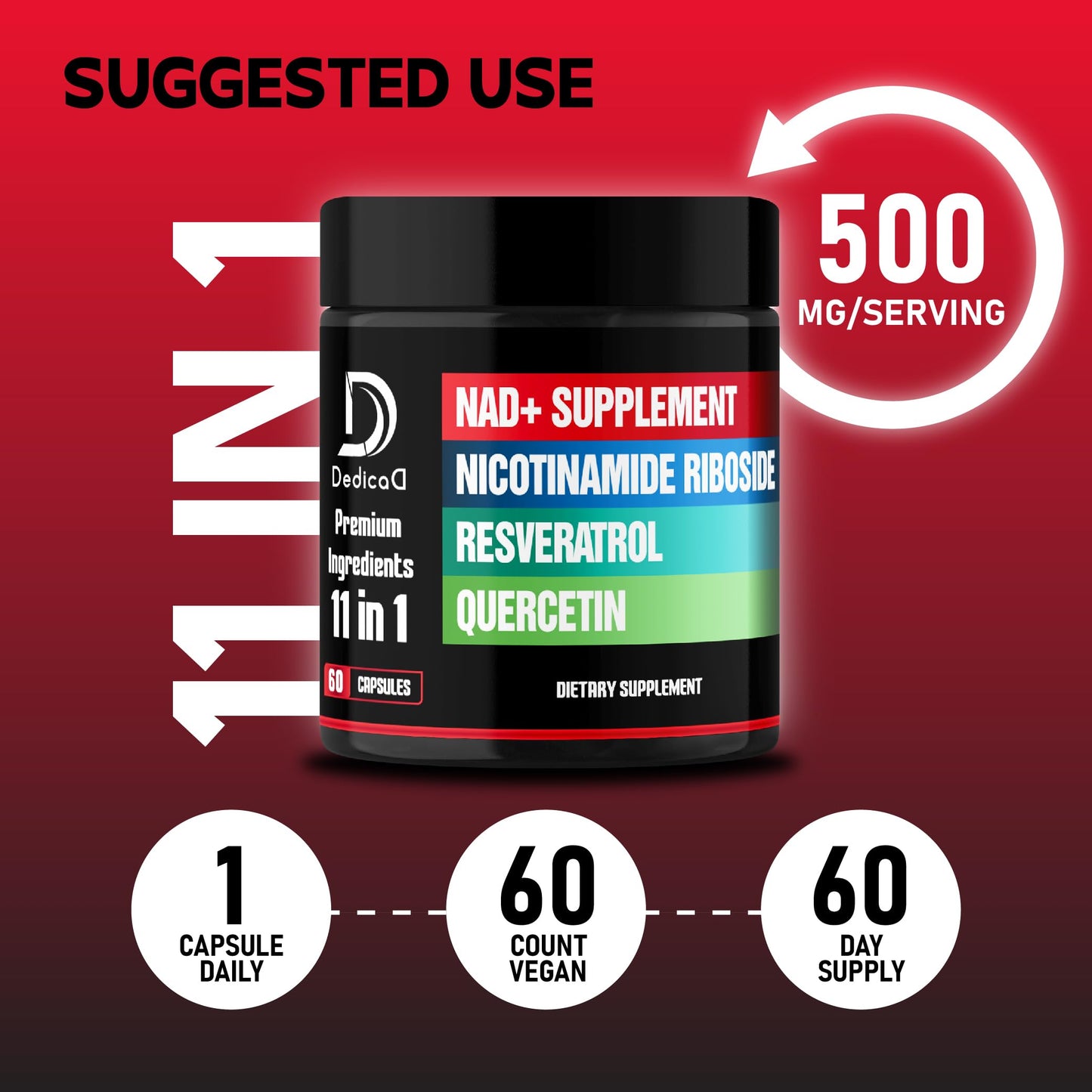 DEDICAD 11in1 NAD Supplement with Nicotinamide Riboside, Quercetin, Resveratrol and 8 More - 2 Month Supply DEDICAD buy supplements Au