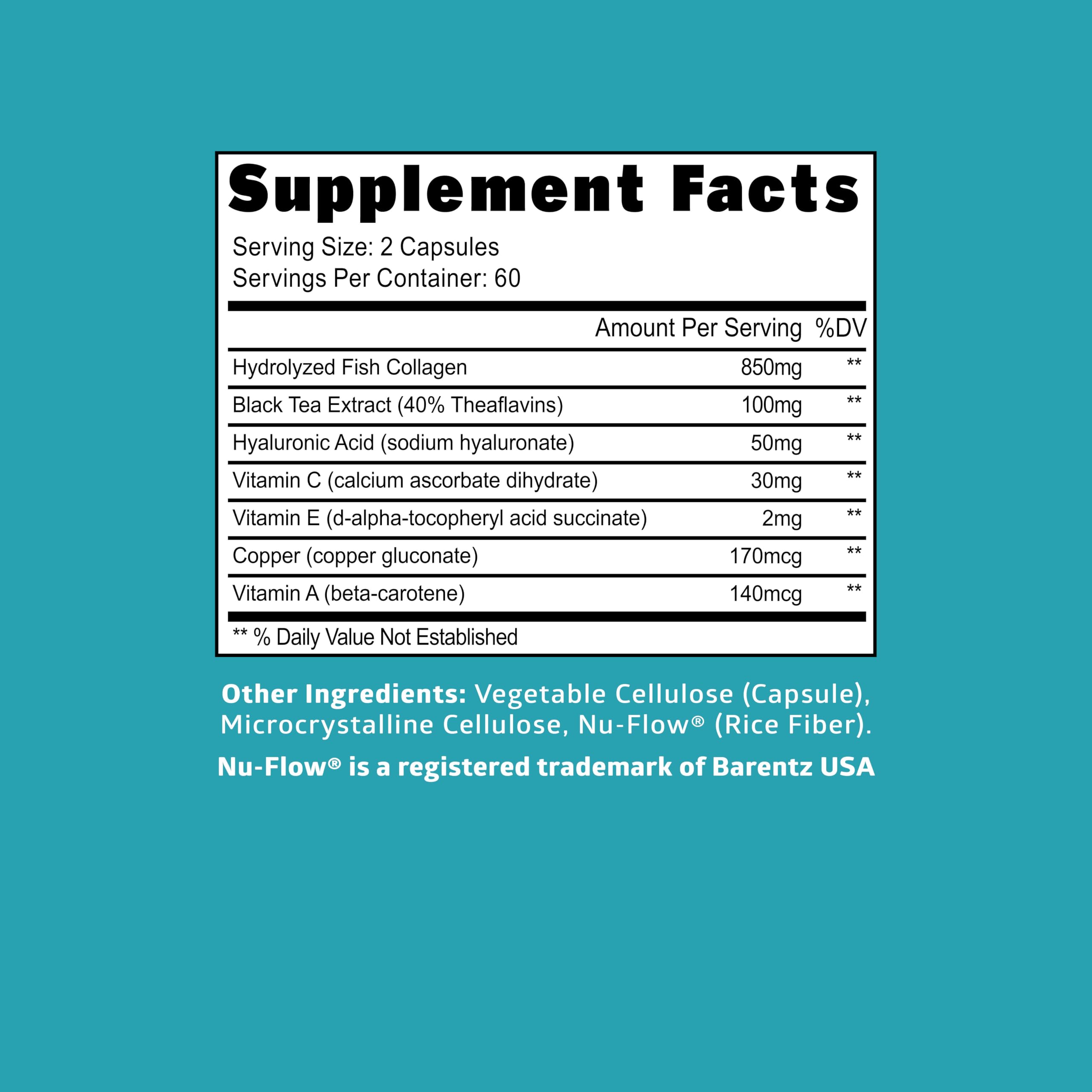 Hydrolyzed Marine Collagen with Hyaluronic Acid, Vitamin C, Theaflavin and Copper, Collagen Supplement for Women and Men for Radiant Skin, Hair & Nails,