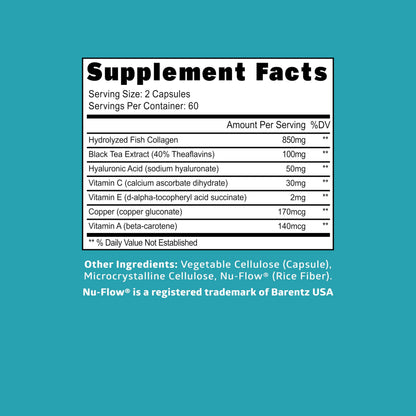 Hydrolyzed Marine Collagen with Hyaluronic Acid, Vitamin C, Theaflavin and Copper, Collagen Supplement for Women and Men for Radiant Skin, Hair & Nails,