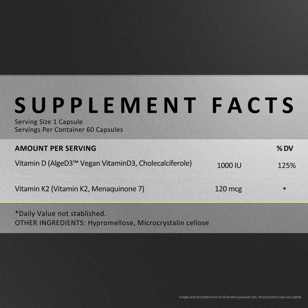 EXUVITAL D3 & K2 Vitamin Supplement, Vegan D3 1000 IU & K2 MK7 120 mcg for Bone, Heart & Immune Support, Non-GMO, Gluten-Free, 60 Vegan Capsules, 2 Months Supply EXUVITAL buy supplements Au